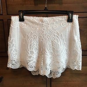 White Textured High-Waisted Shorts